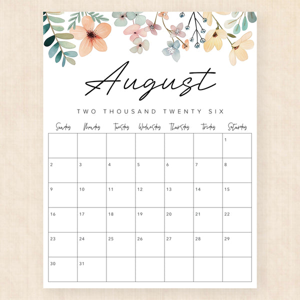 august 2026 calendar lush lagoon