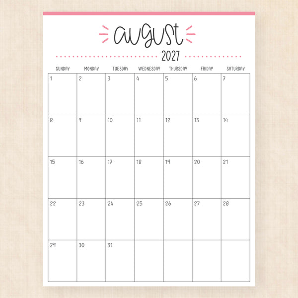 august 2027 calendar buzzy burst