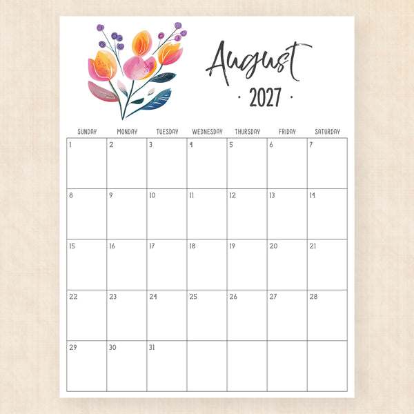 august 2027 calendar hibiscus harmony