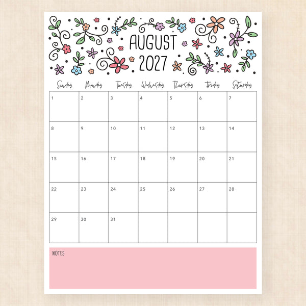 august 2027 calendar lovely lillies