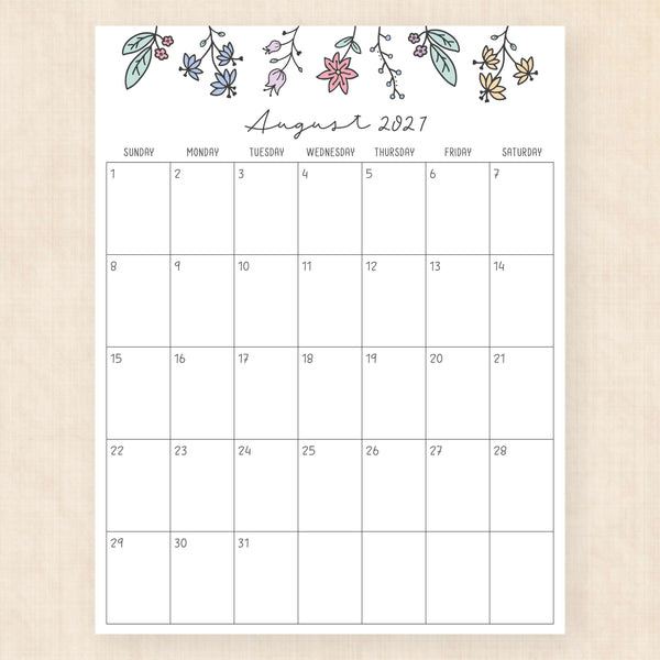 august 2027 calendar wildflower whimsy