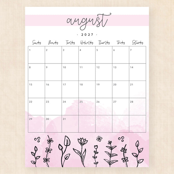 august 2027 calendar springtime splash