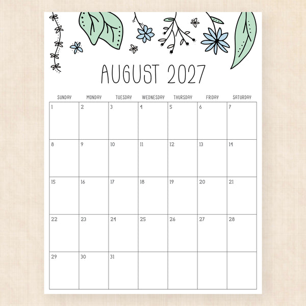 august 2027 calendar rhododendron rain
