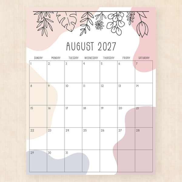 august 2027 calendar rustic rhapsody