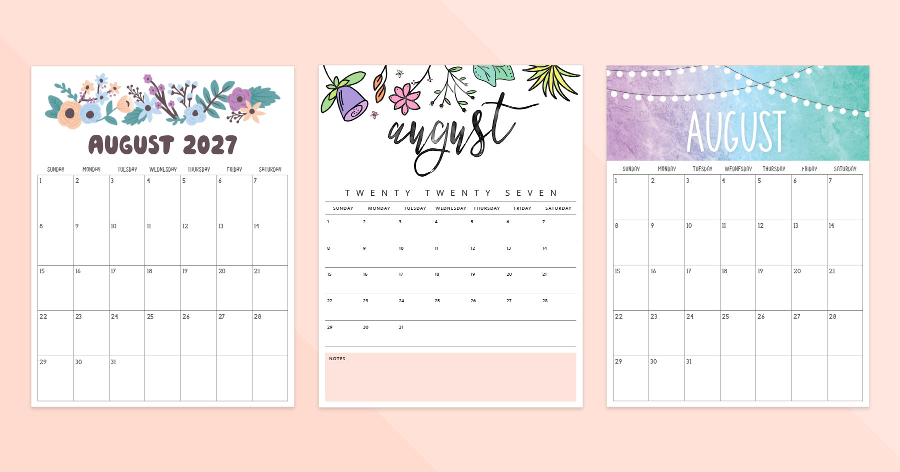 Stunning Desktop Wallpaper Featuring the August 2027 Calendar 5 August 2027 Calendar · Printable PDF Templates
