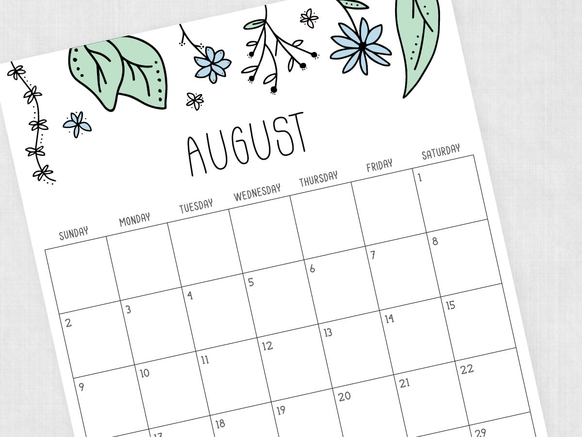 August Calendar · Printable PDF Template