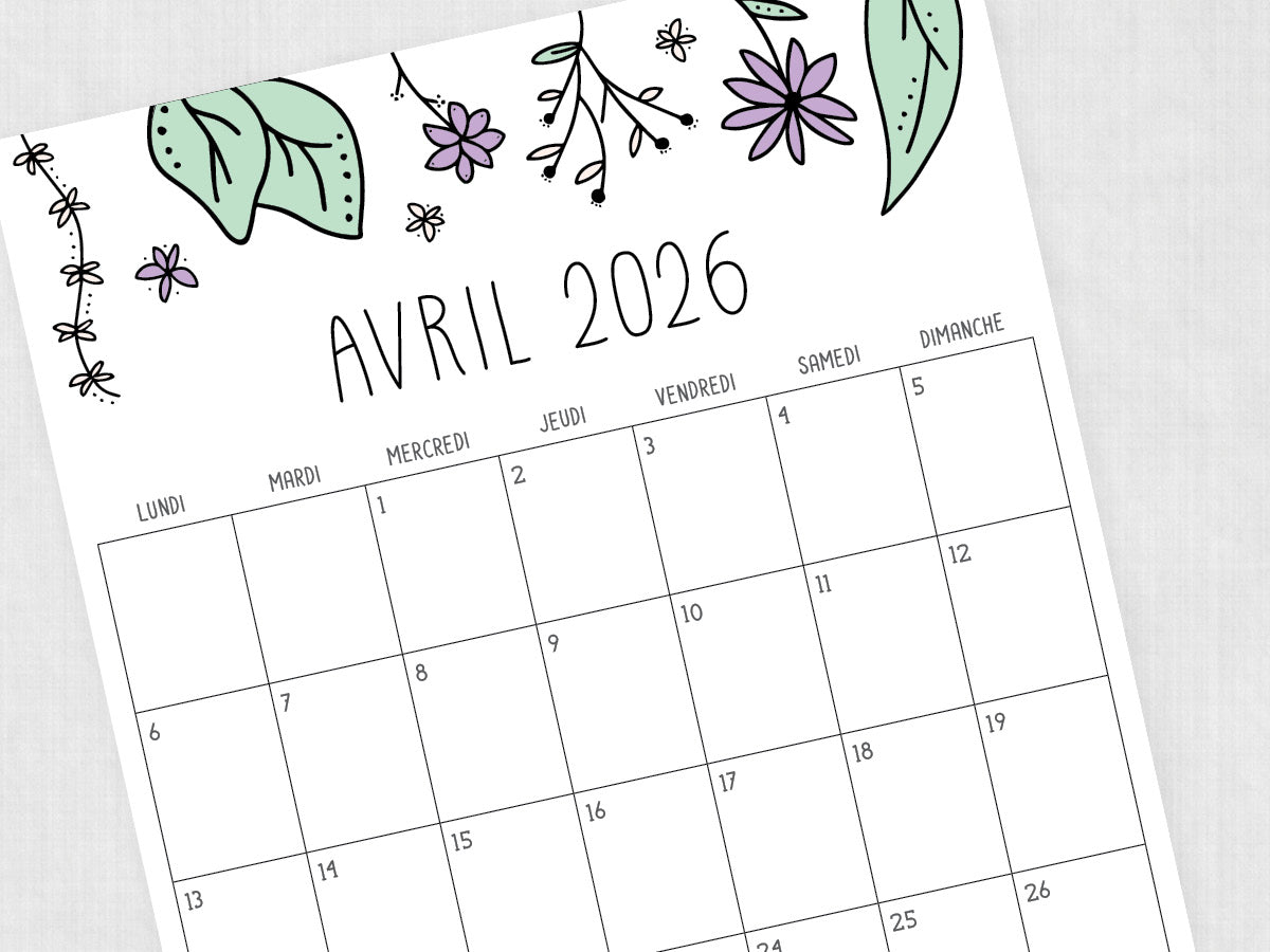 avril 2026 calendrier modèle