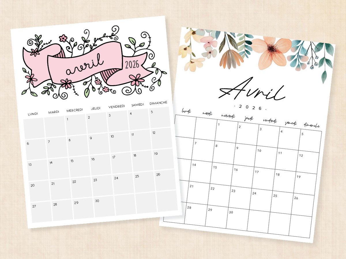 avril 2026 calendrier pdf