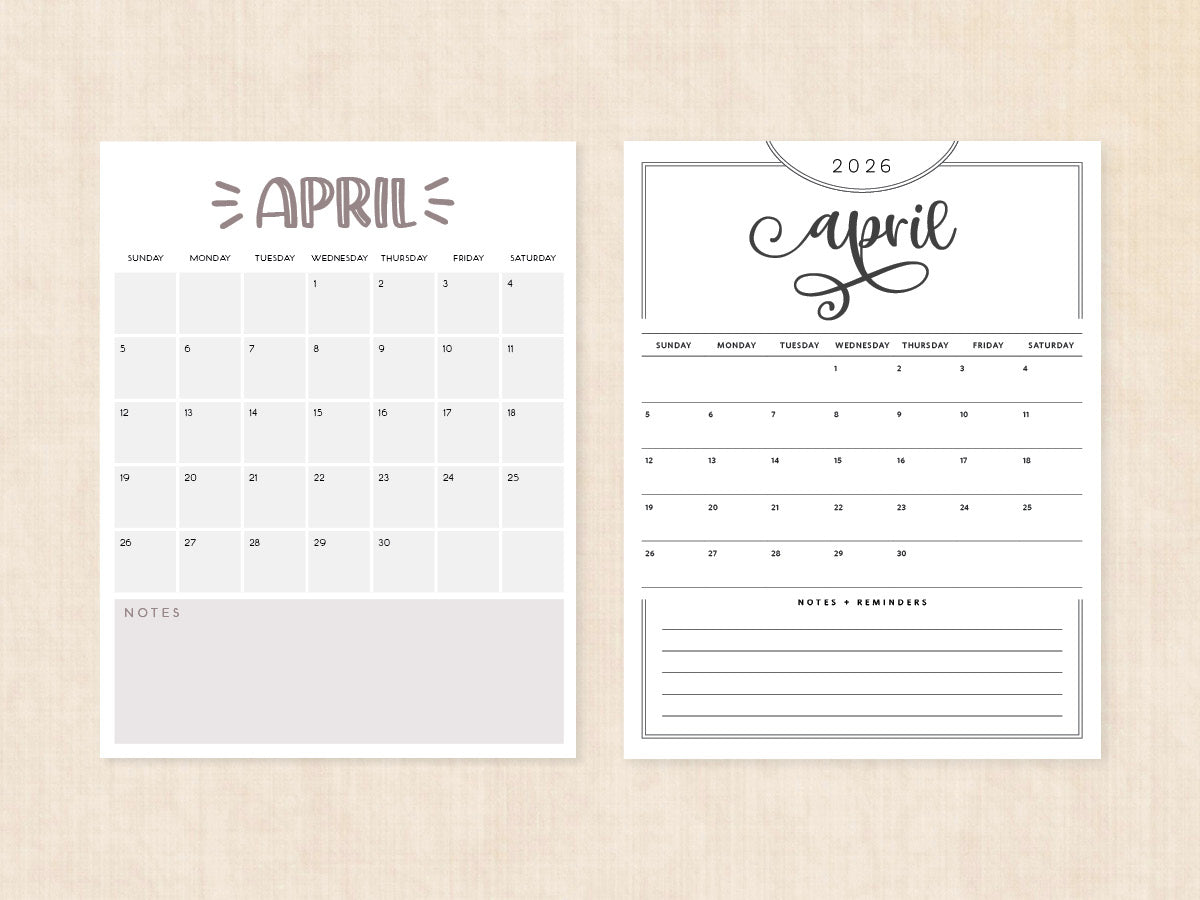 blank april 2026 calendar
