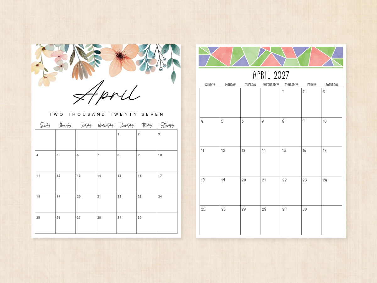 blank april 2027 calendar