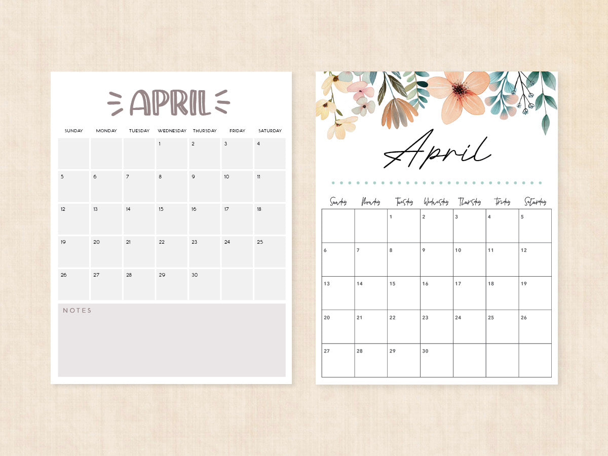 blank april calendar