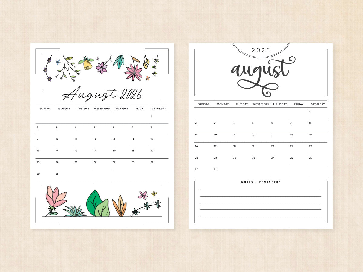 blank august 2026 calendar