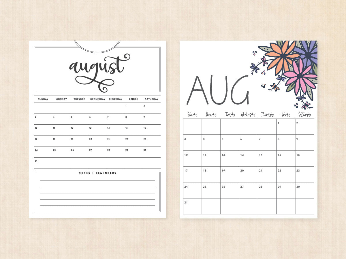 blank august calendar