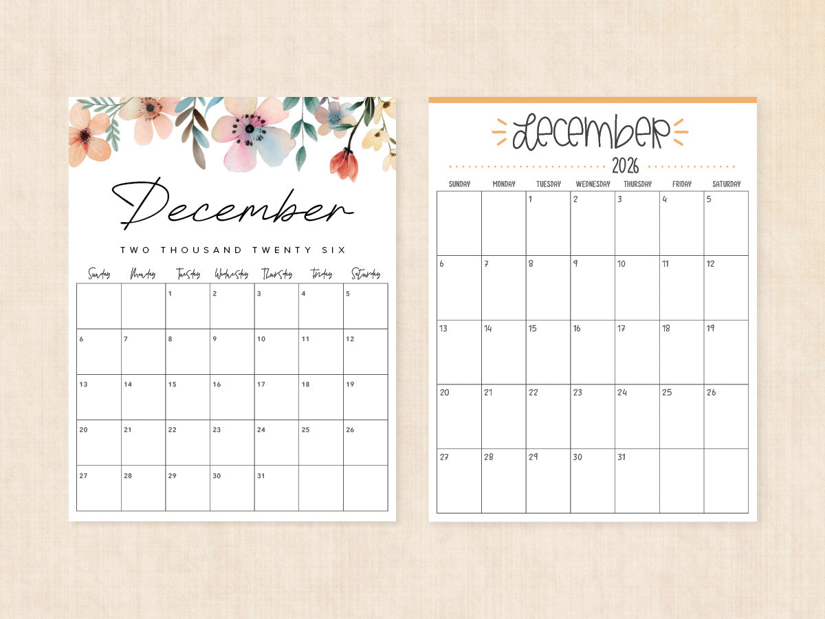 blank december 2026 calendar