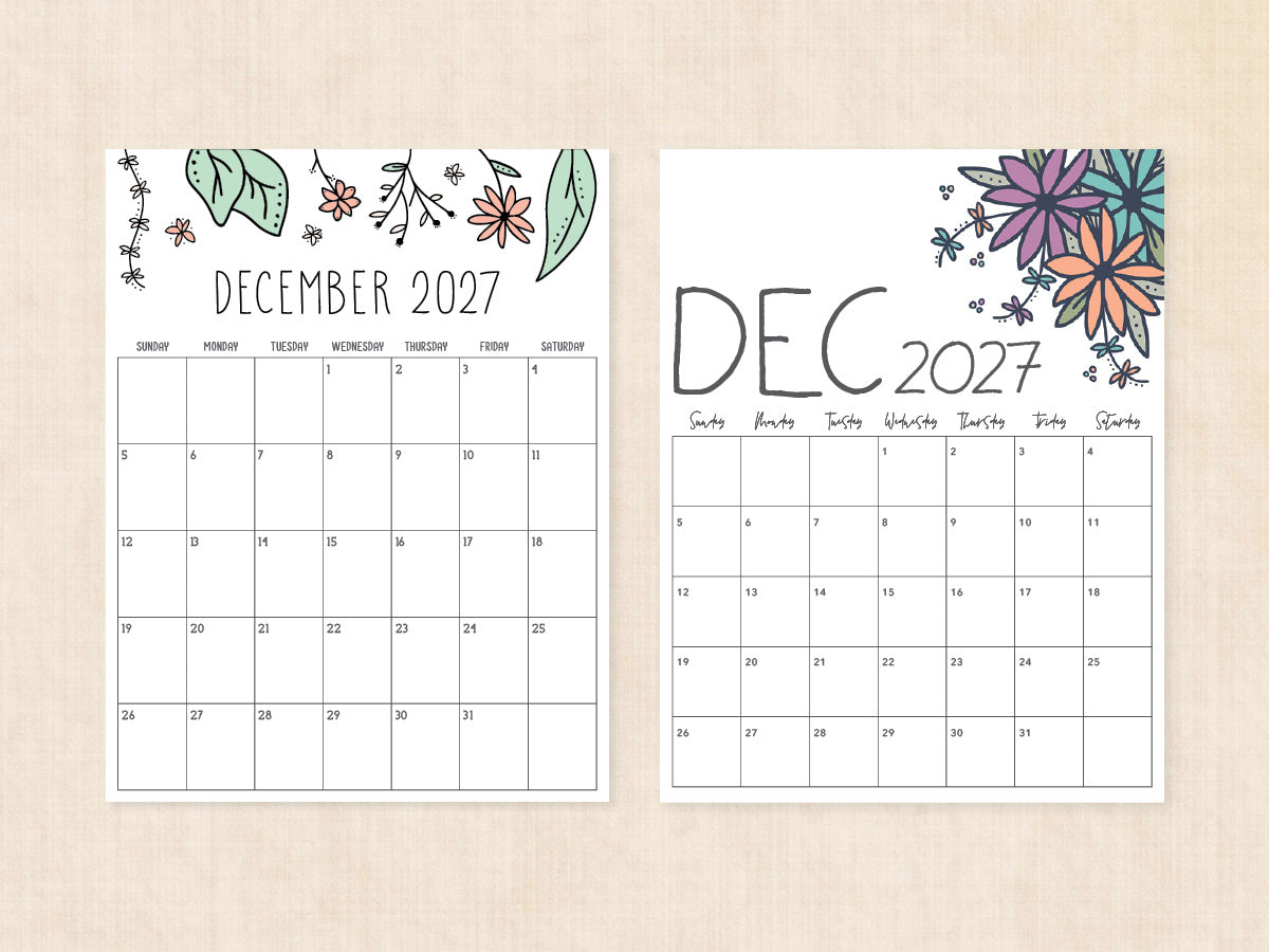 blank december 2027 calendar