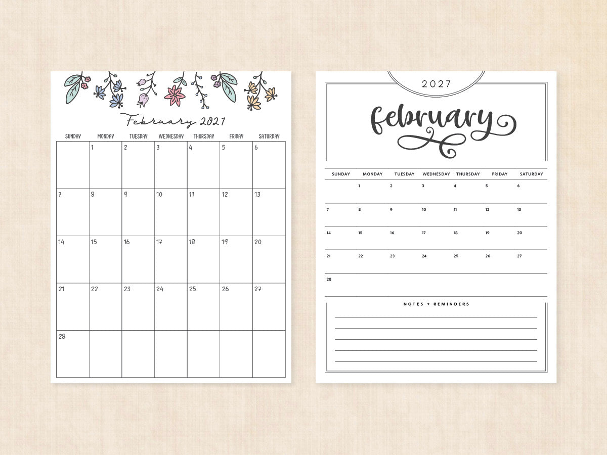 blank february 2027 calendar