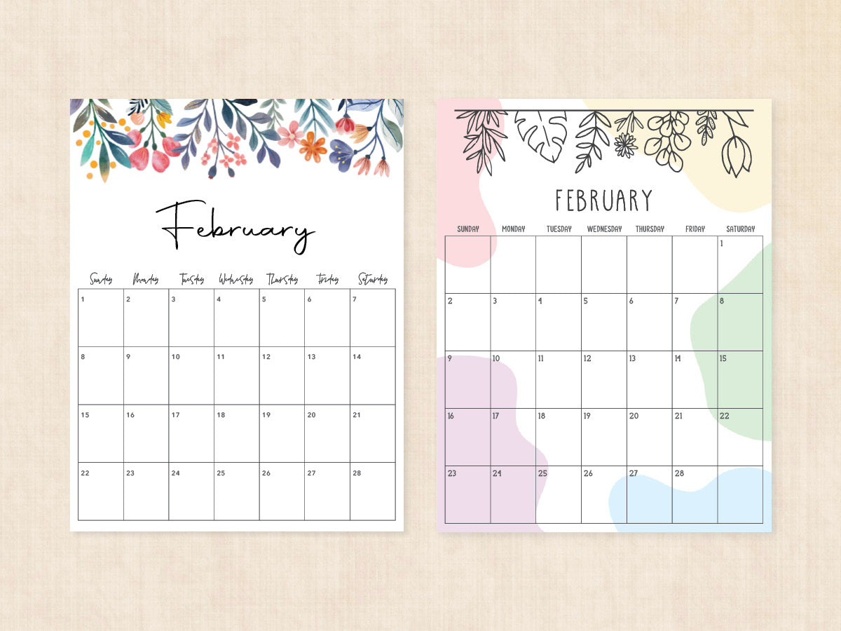 blank february calendar