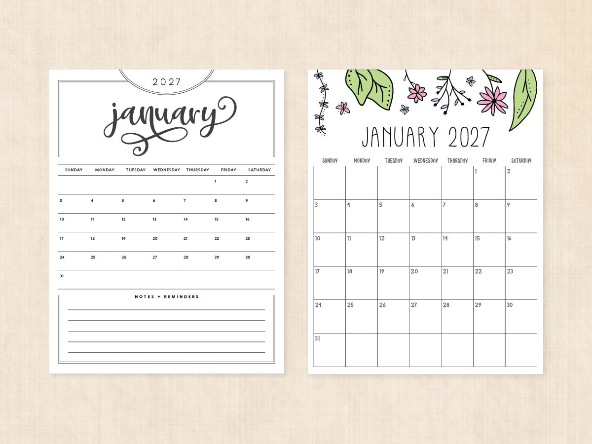 blank january 2027 calendar