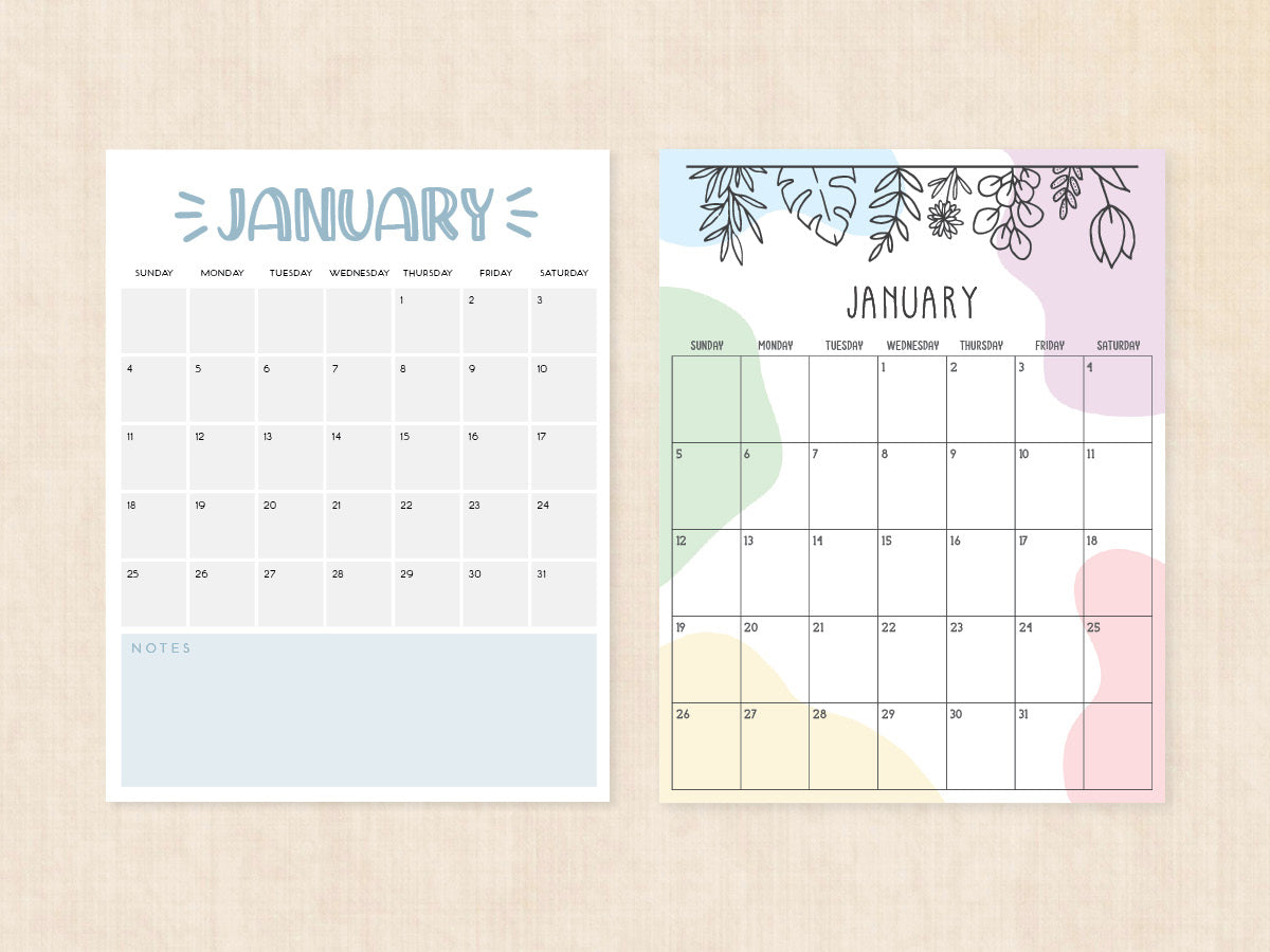 blank january calendar
