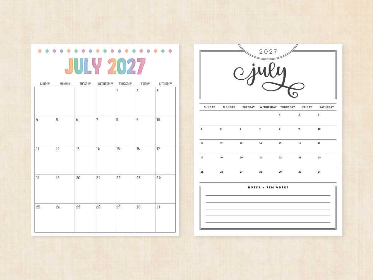 blank july 2027 calendar