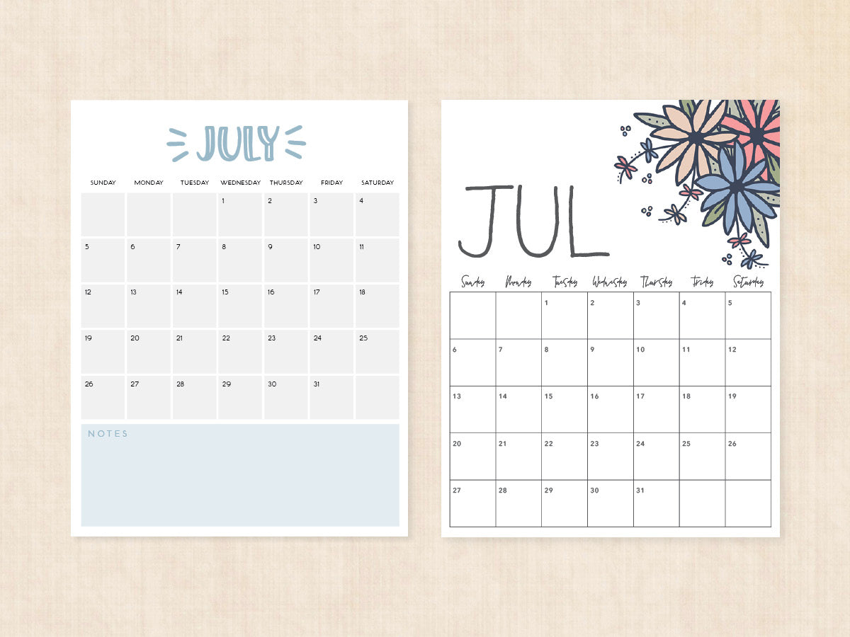 blank july calendar