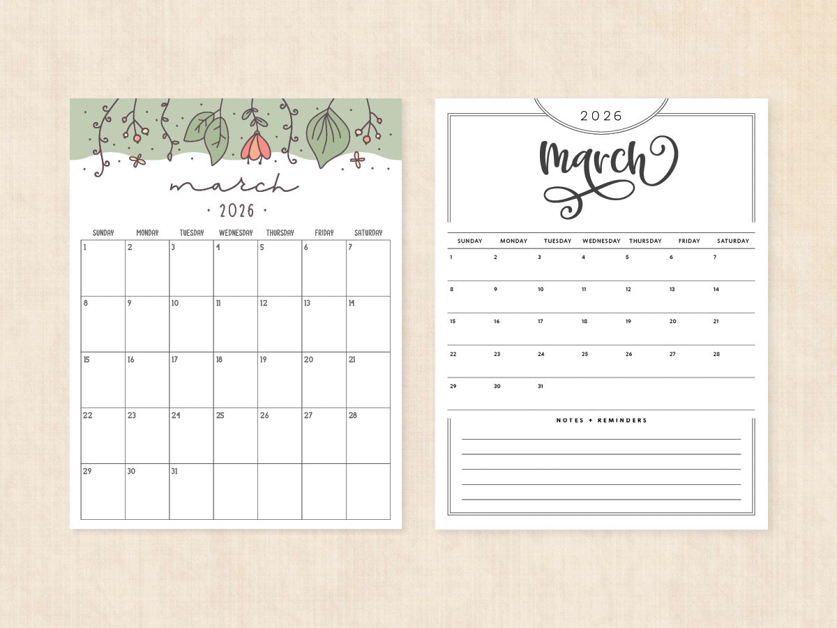 blank march 2026 calendar
