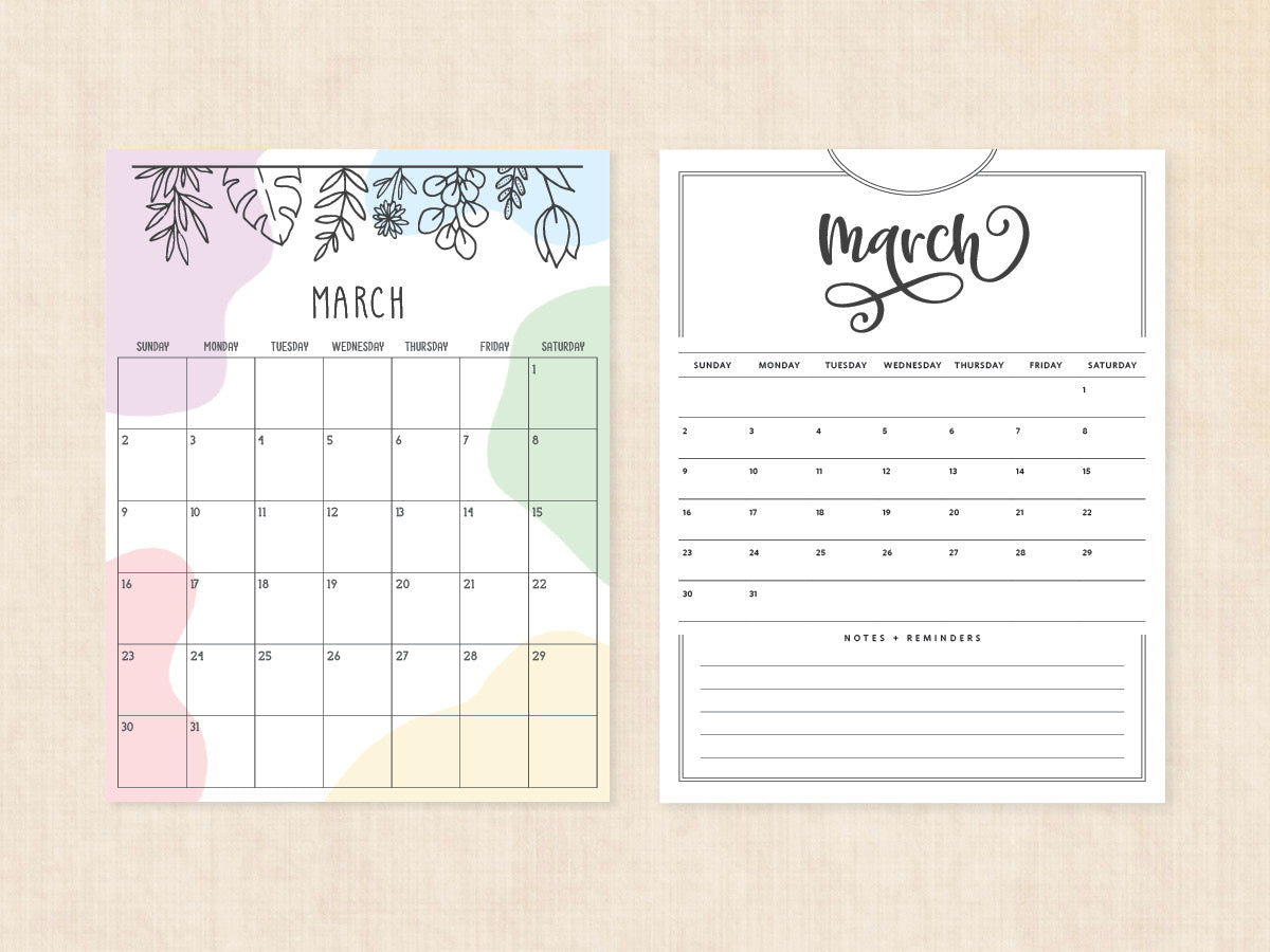 March Calendar · Printable PDF Template