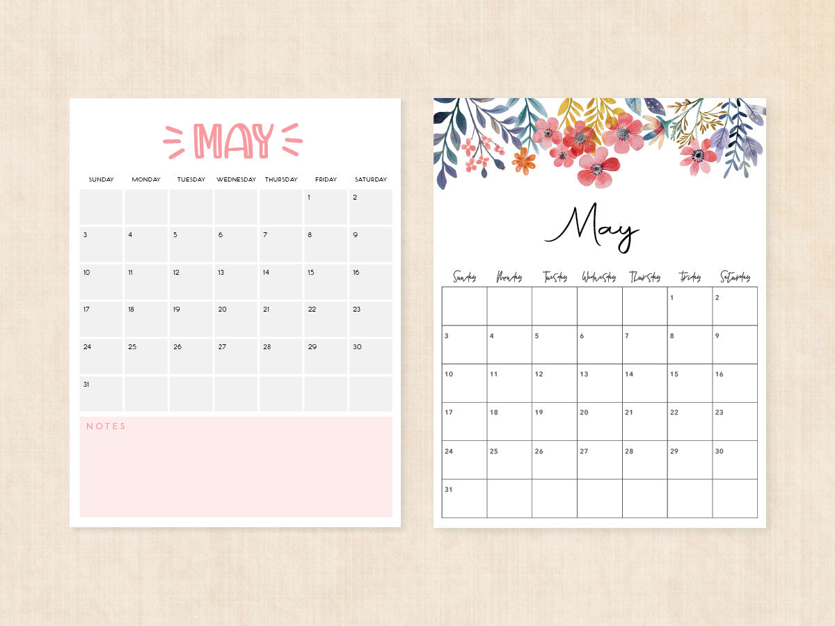 blank may calendar