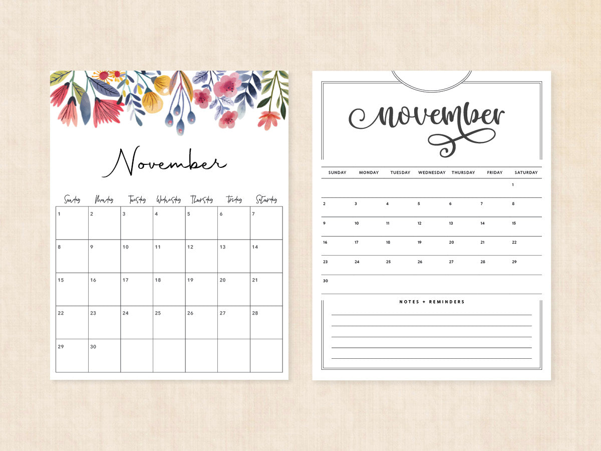 blank november calendar