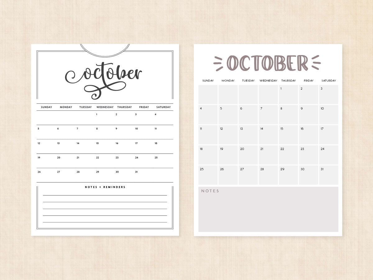 blank october calendar