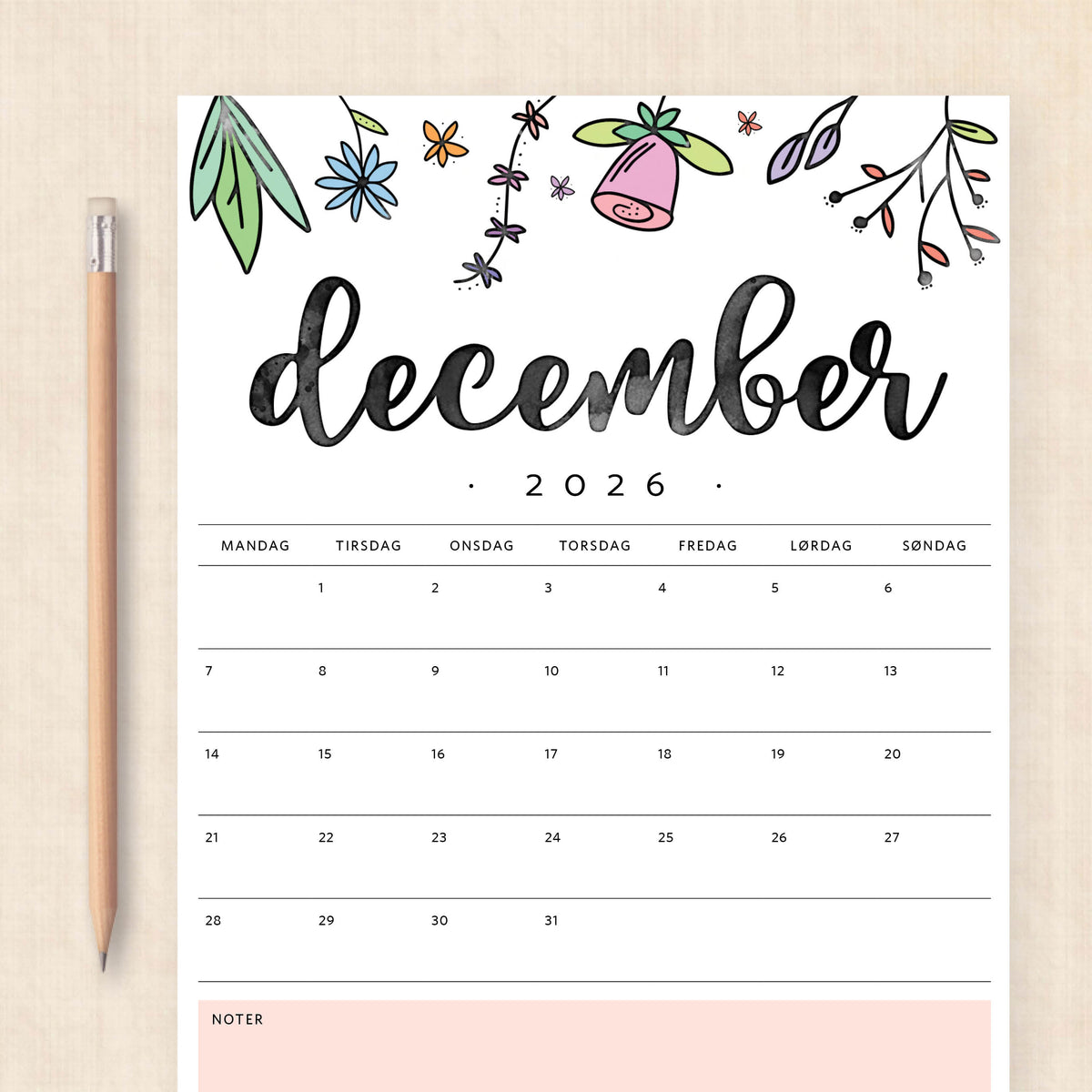Kalender 2026 print selv