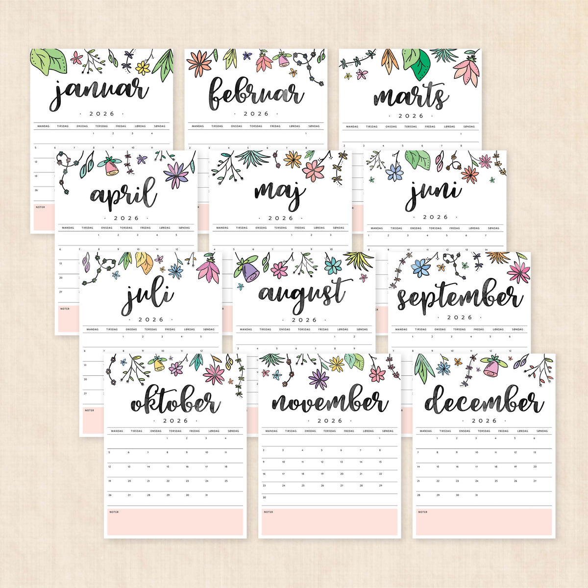 Kalender 2026 print selv