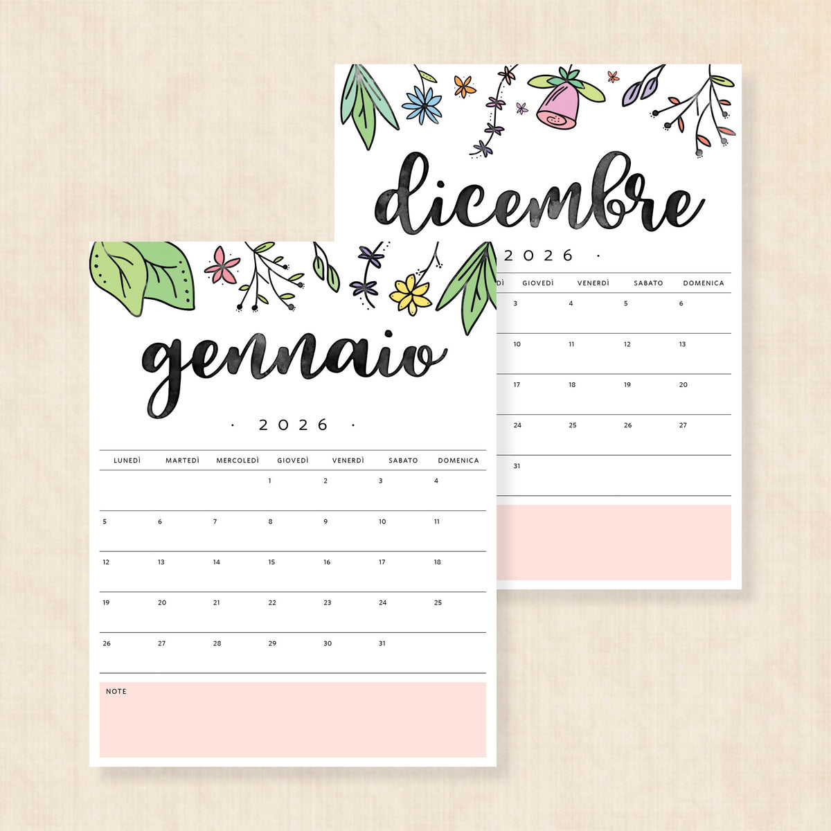 Calendario 2026 da stampare