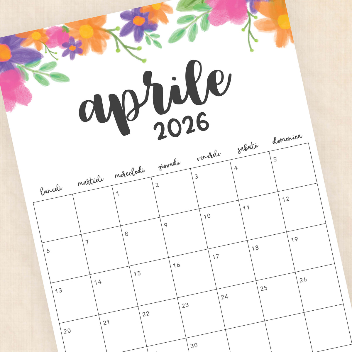 Calendario 2026 da stampare