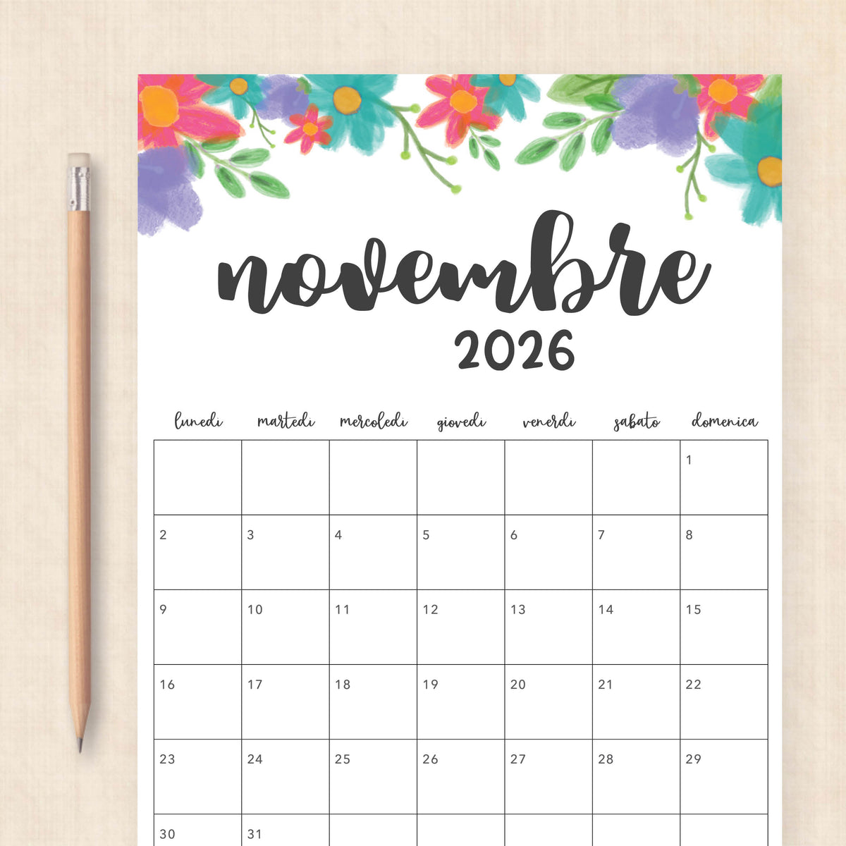 Calendario 2026 da stampare