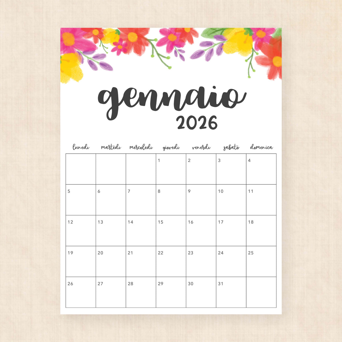 Calendario 2026 da stampare