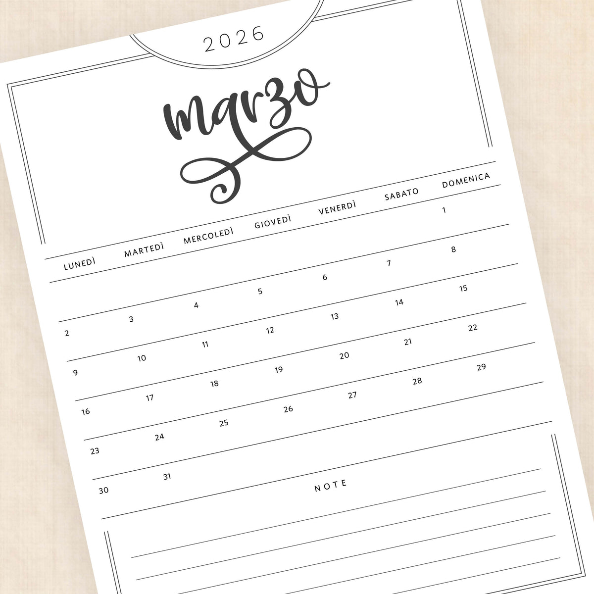 Calendario 2026 da stampare