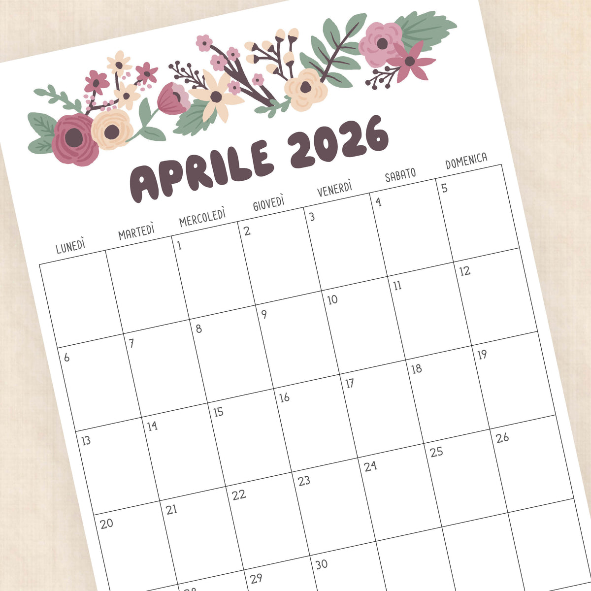 Calendario 2026 da stampare