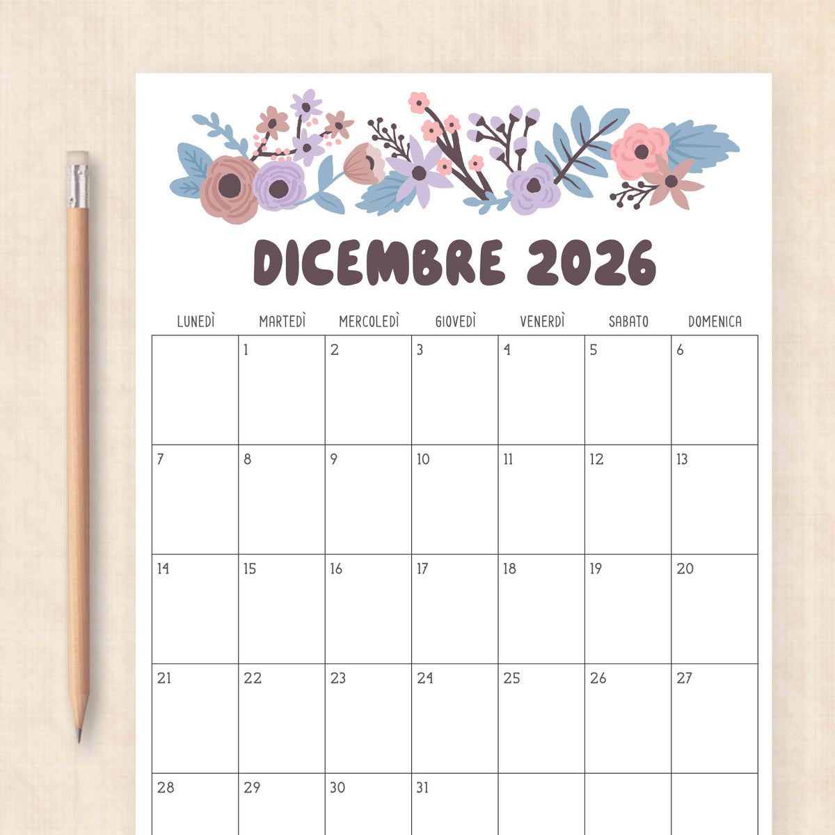 Calendario 2026 da stampare