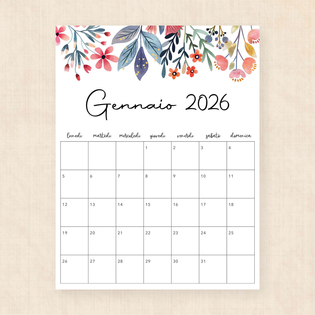 Calendario 2026 da stampare