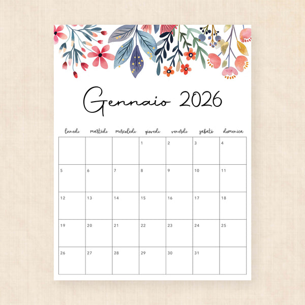 Calendario 2026 da stampare