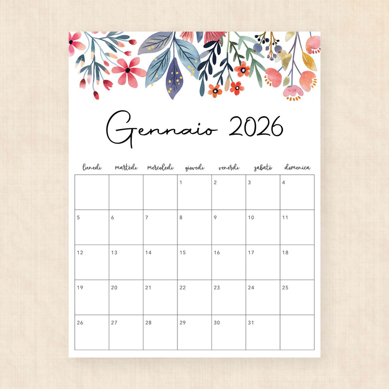 Calendario 2026 da stampare