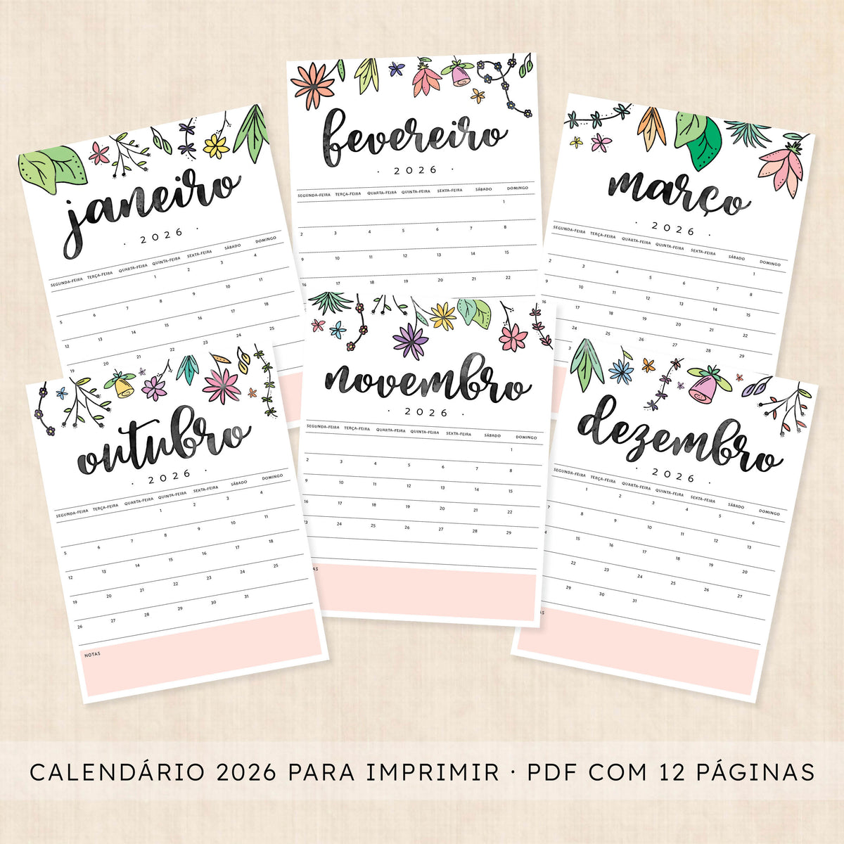 calendário 2026 para imprimir
