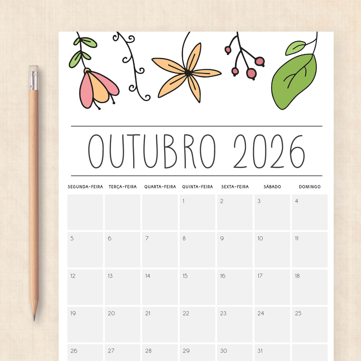 calendário 2026 para imprimir