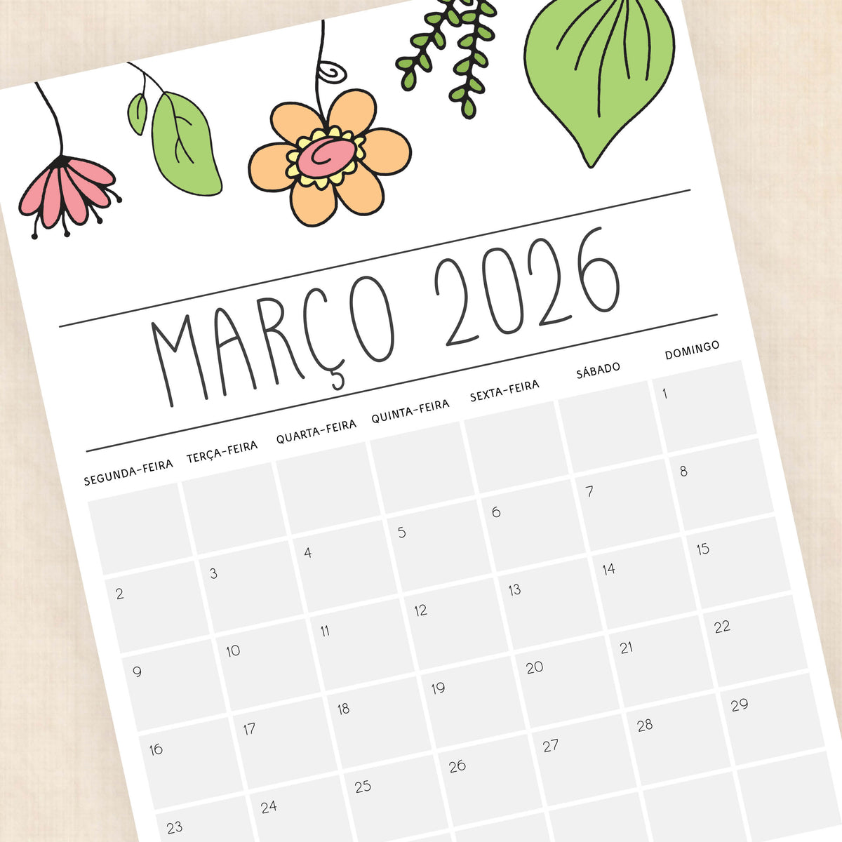calendário 2026 para imprimir