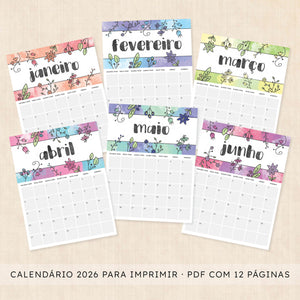 calendário 2026 para imprimir
