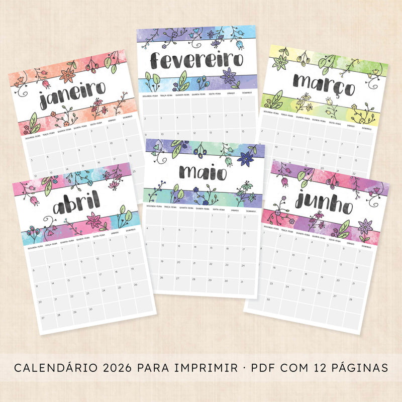 calendário 2026 para imprimir