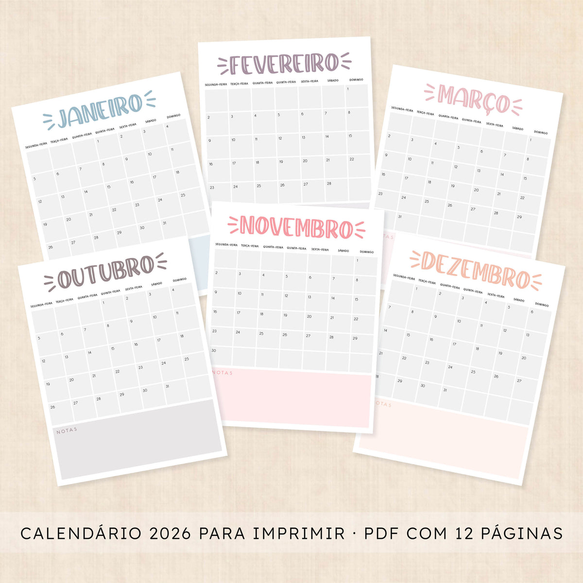 calendário 2026 para imprimir