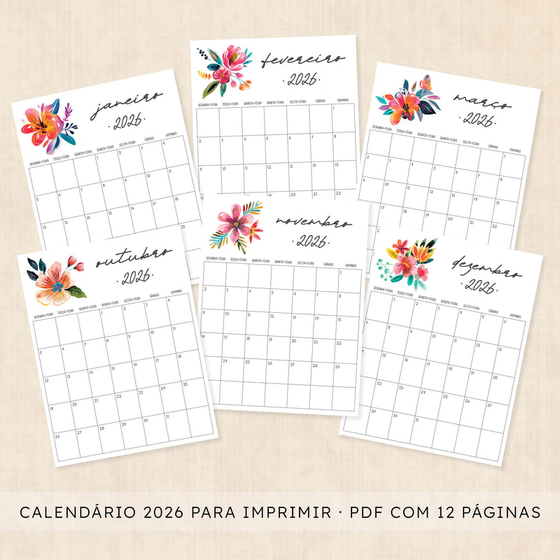 calendário 2026 para imprimir