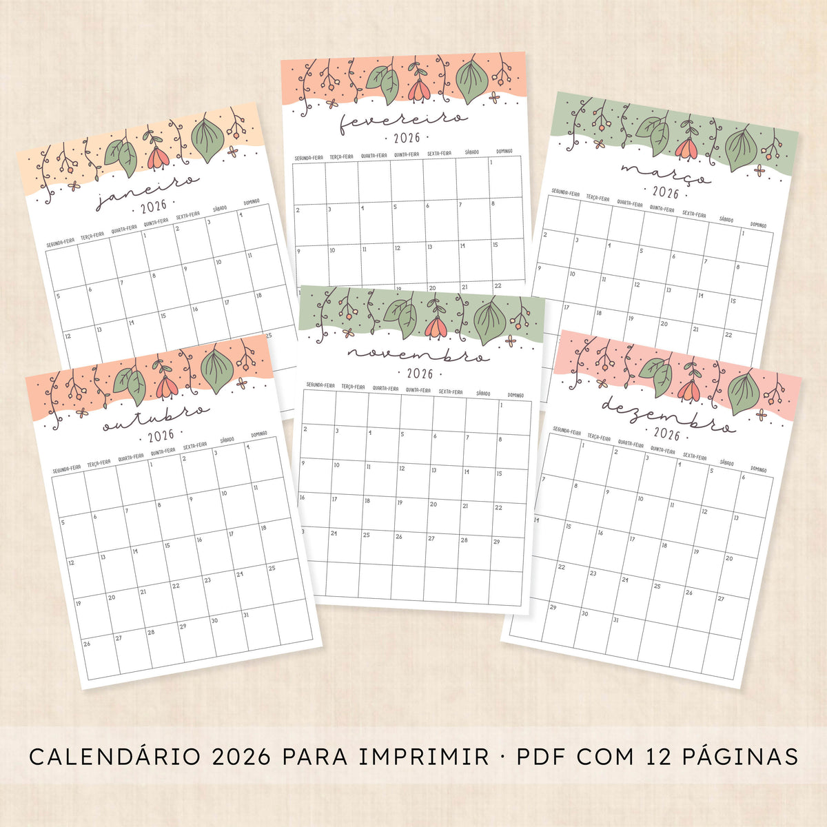 calendário 2026 para imprimir